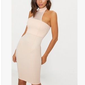 nude pink body con dress
